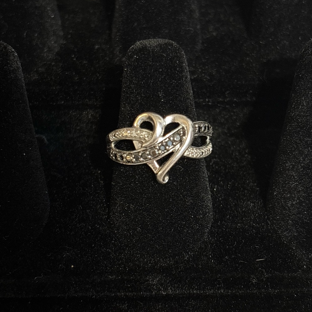 Kay Jewelers Silver heart ring  with Black and white diamonds